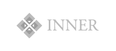 Gray diamond-shaped geometric logo left of the word INNER in uppercase, displayed on a light gray background.